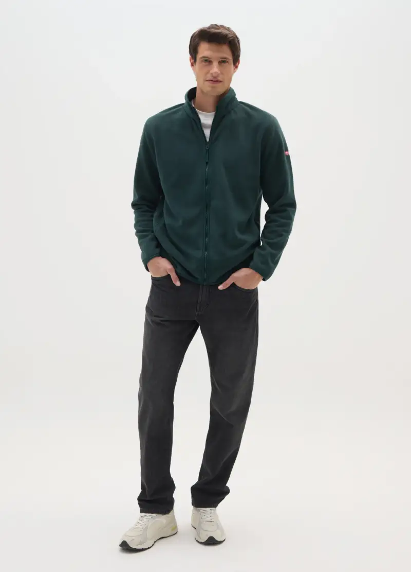 Felpa In Pile Verde Regular Fit Con Zip, Uomo, Verde miniatura 2