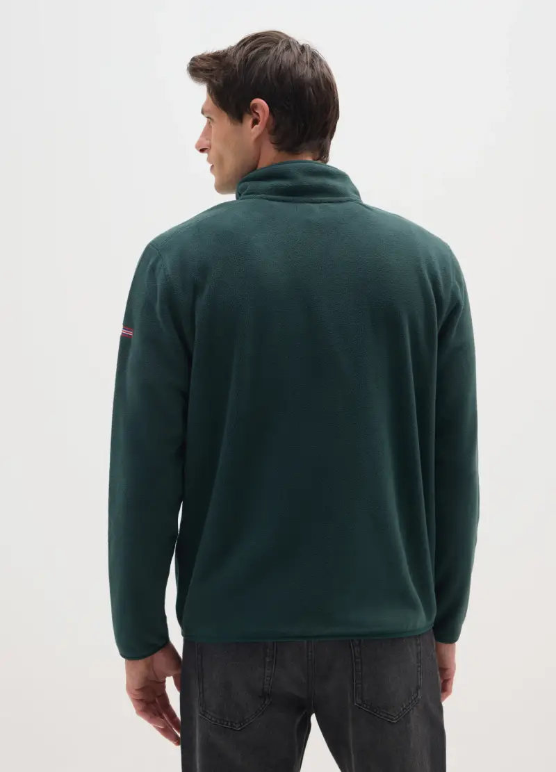 Felpa In Pile Verde Regular Fit Con Zip, Uomo, Verde miniatura 3