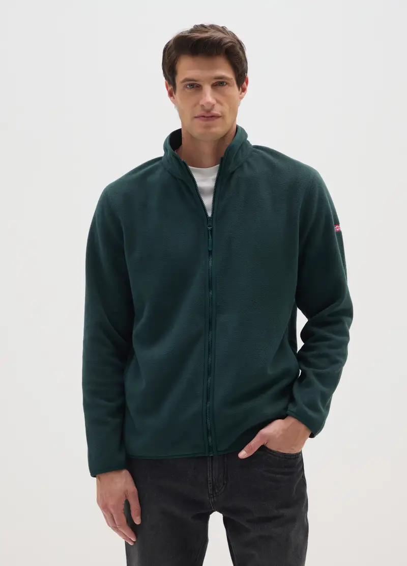 Felpa In Pile Verde Regular Fit Con Zip, Uomo, Verde