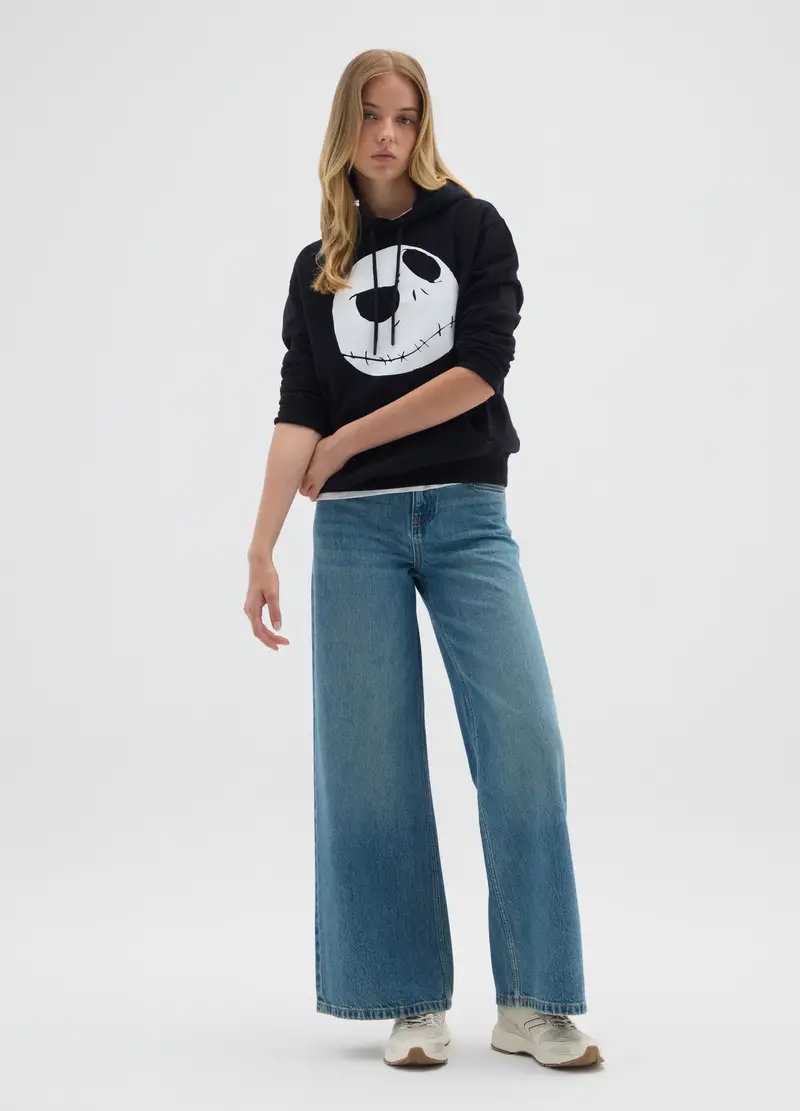 Felpa In Puro Cotone Nera Con Stampa, Donna, Multicolor