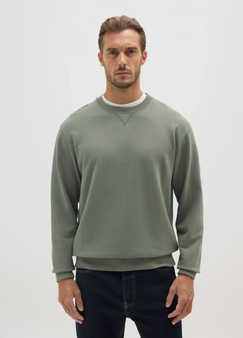 Felpa In Puro Cotone Verde Regular Fit, Uomo, Verde miniatura 2