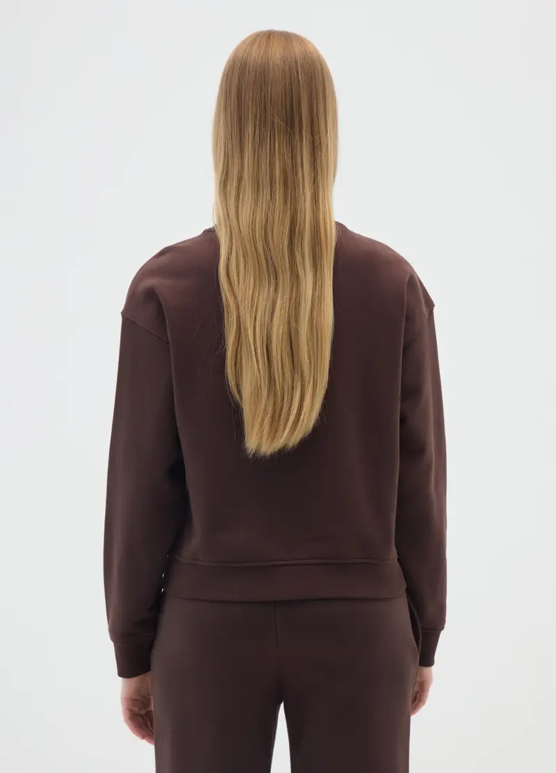 Felpa Marrone Girocollo In Misto Cotone, Donna, Marrone miniatura 3