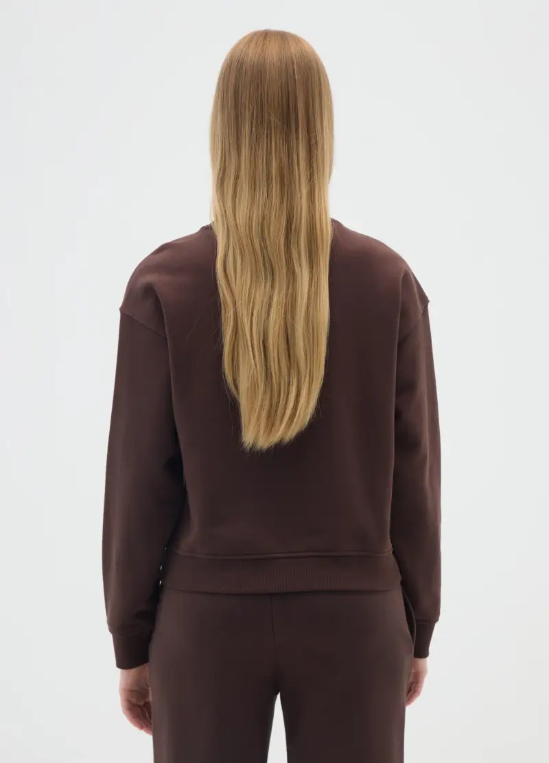 Felpa Marrone Girocollo In Misto Cotone, Donna, Marrone miniatura 3