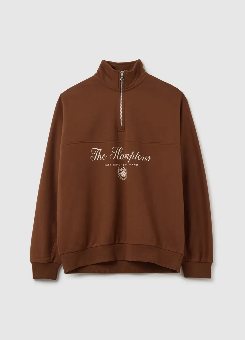 Felpa Marrone Mezza Zip, Donna, Marrone