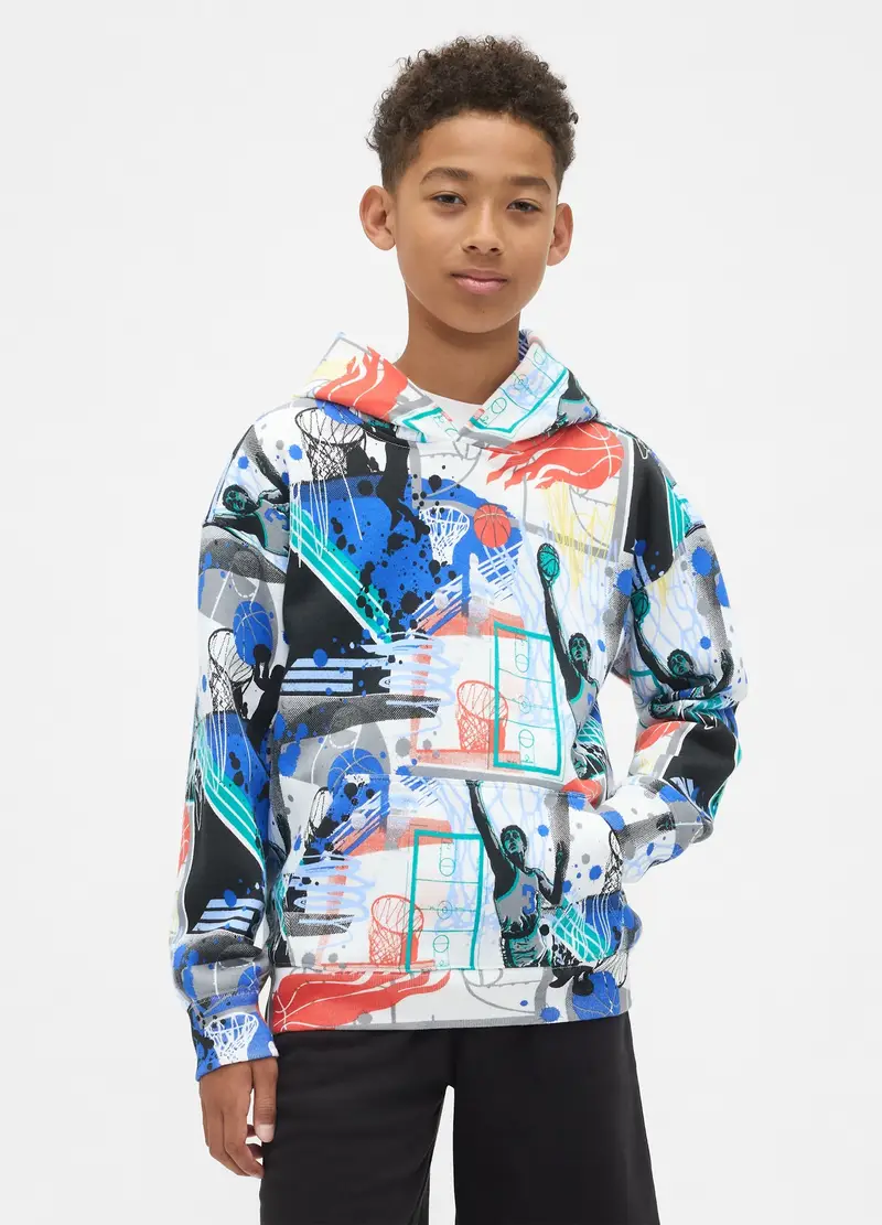 Felpa Multicolor Con Cappuccio, Bambino, Bianco