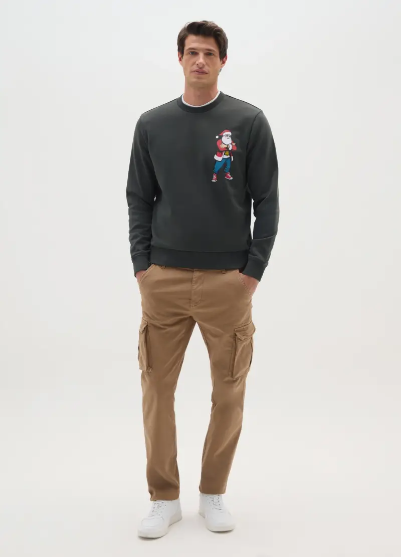 Felpa Natalizia Grigia In Misto Cotone Regular Fit Con Stampa, Uomo, Grigio miniatura 2