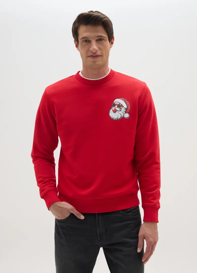 Felpa Natalizia Rossa In Misto Cotone Regular Fit Con Stampa, Uomo, Rosso miniatura 2
