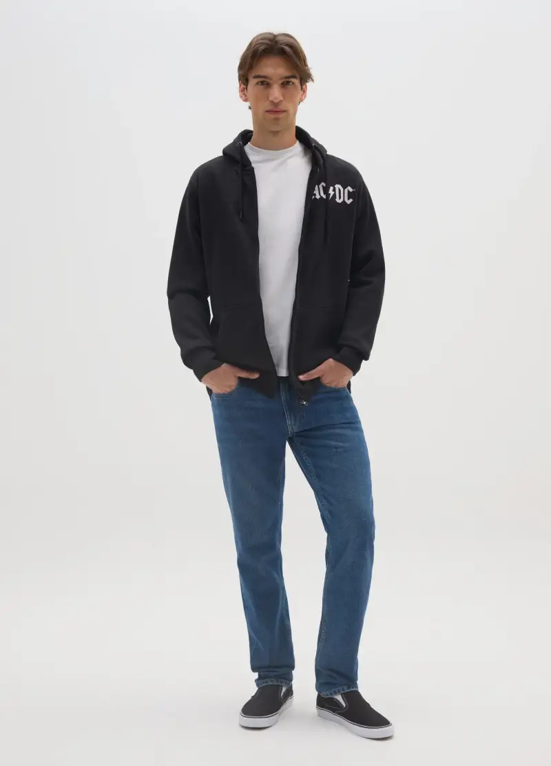 Felpa Nera Con Cappuccio Full Zip, Uomo, Nero miniatura 2