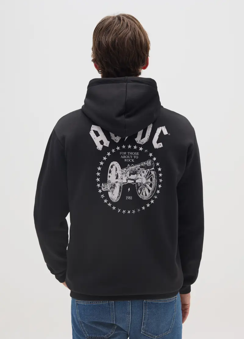 Felpa Nera Con Cappuccio Full Zip, Uomo, Nero miniatura 3