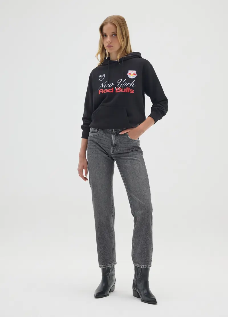 Ovs Felpa Nera Con Cappuccio In Misto Cotone Donna