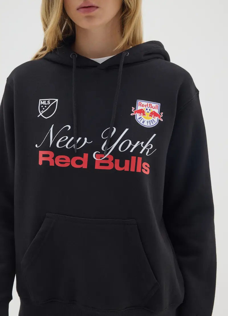 OVS, Felpa Nera Con Cappuccio In Misto Cotone Con Logo Red Bulls New York, Unisex, Nero, Taglia: XS miniatura 3