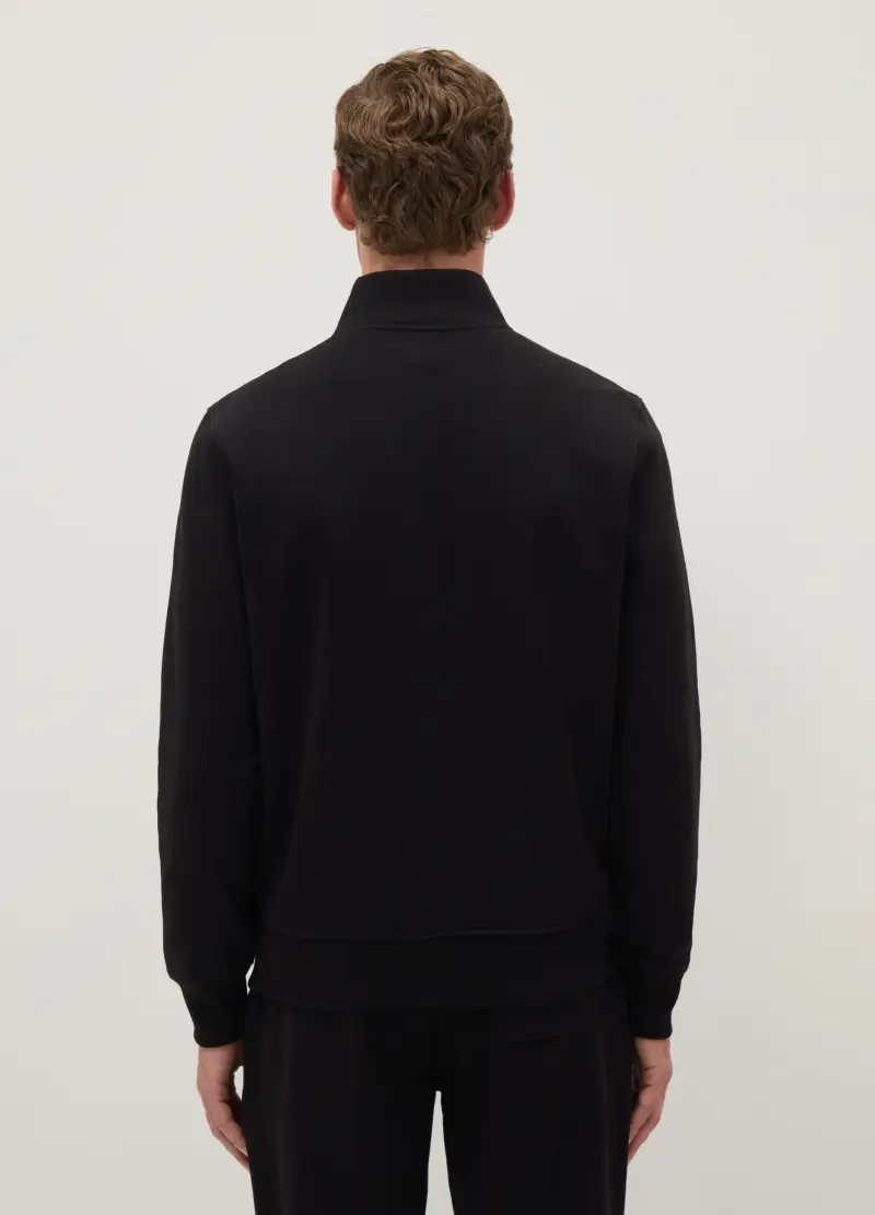 Felpa Nera In Misto Cotone Regular Fit Con Full Zip, Uomo, Nero miniatura 3
