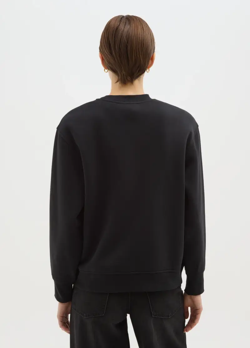 Felpa Nera In Misto Cotone Relaxed Fit Con Orsetto Glitterato, Donna, Nero miniatura 3