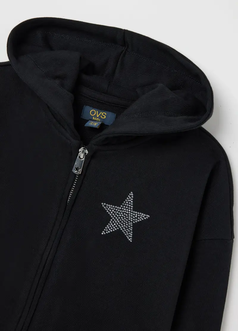 OVS, Felpa Nera Per Bambina In Misto Cotone, Nero, Taglia: 4-5 miniatura 2