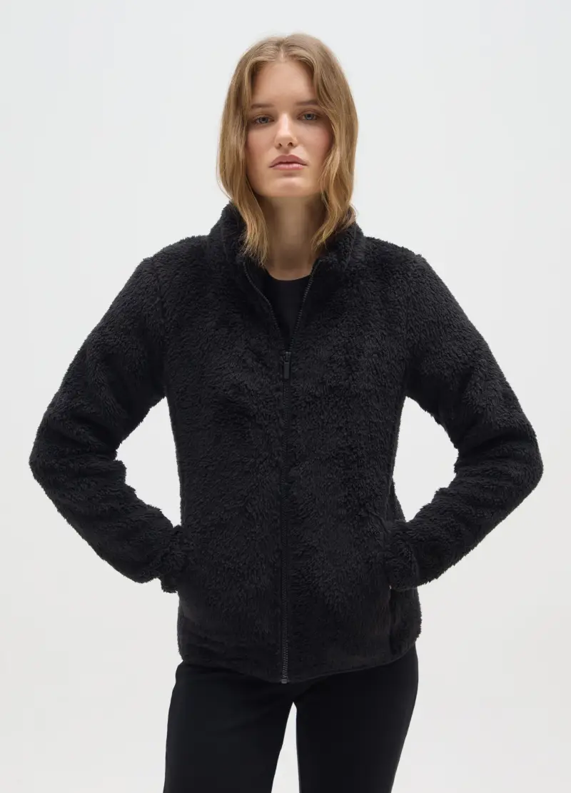 Felpa Nera Regular Fit Con Zip, Donna, Nero miniatura 2