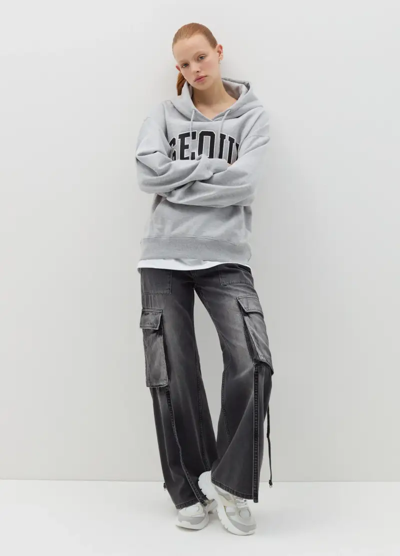 Felpa Over Con Cappuccio E Ricamo, Donna, Grigio miniatura 2