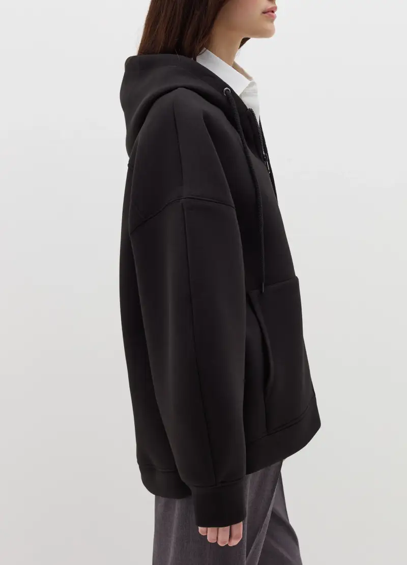 Felpa Over Con Cappuccio E Zip, Donna, Nero miniatura 3