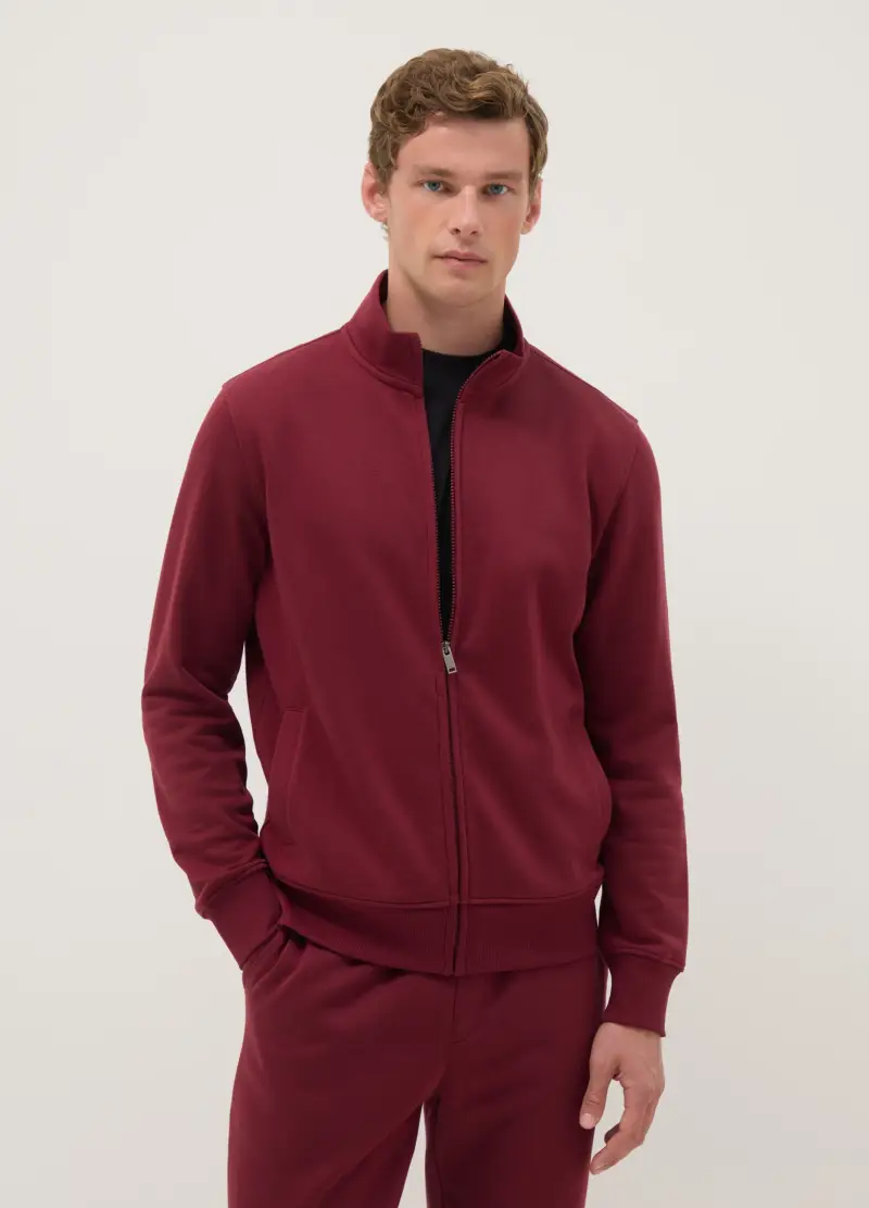 Felpa Rossa In Misto Cotone Regular Fit Con Full Zip, Uomo, Rosso