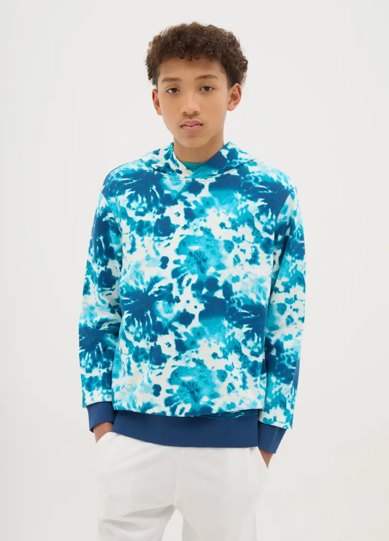 Felpa Tie Dye In French Terry Con Cappuccio, Bambino, Blu