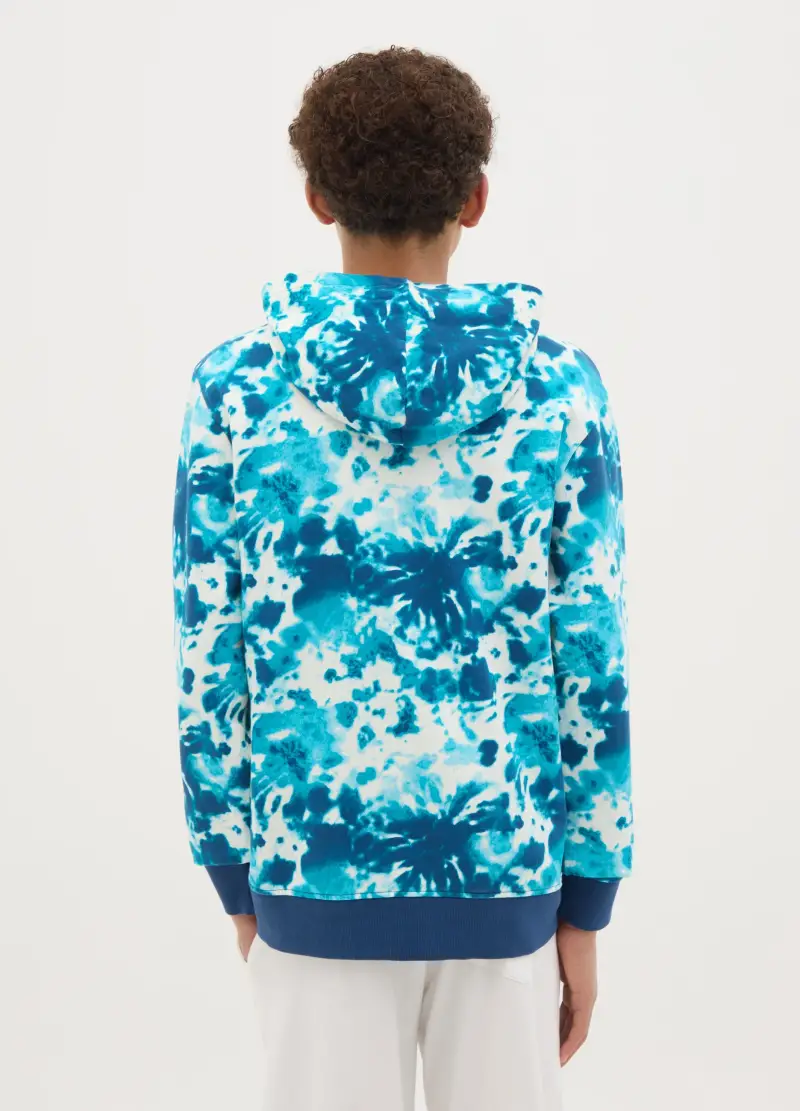 Felpa Tie Dye In French Terry Con Cappuccio, Bambino, Blu miniatura 3