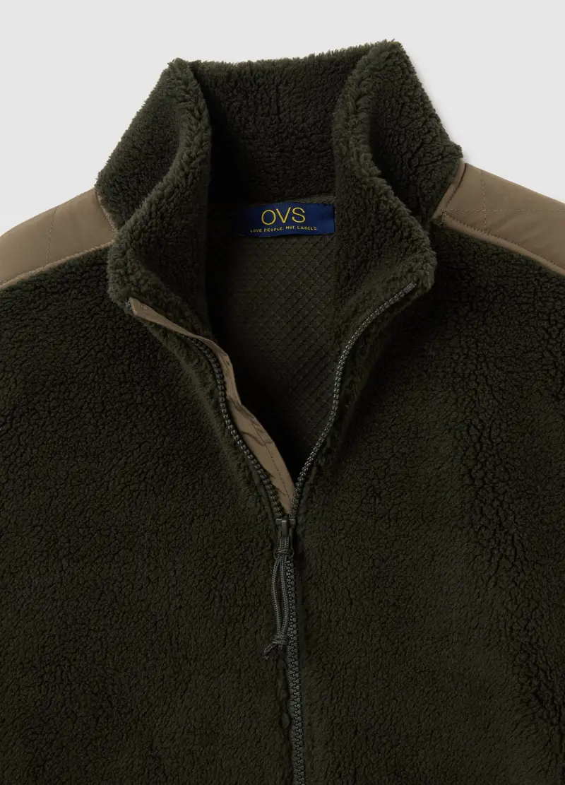 Felpa Verde Con Collo Alto E Tasche Regular Fit Con Zip, Uomo, Verde miniatura 2