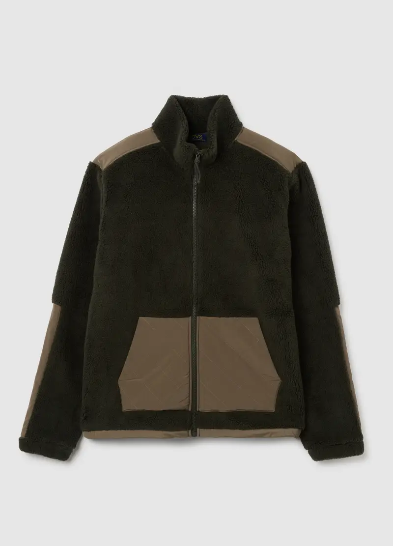 Felpa Verde Con Collo Alto E Tasche Regular Fit Con Zip, Uomo, Verde