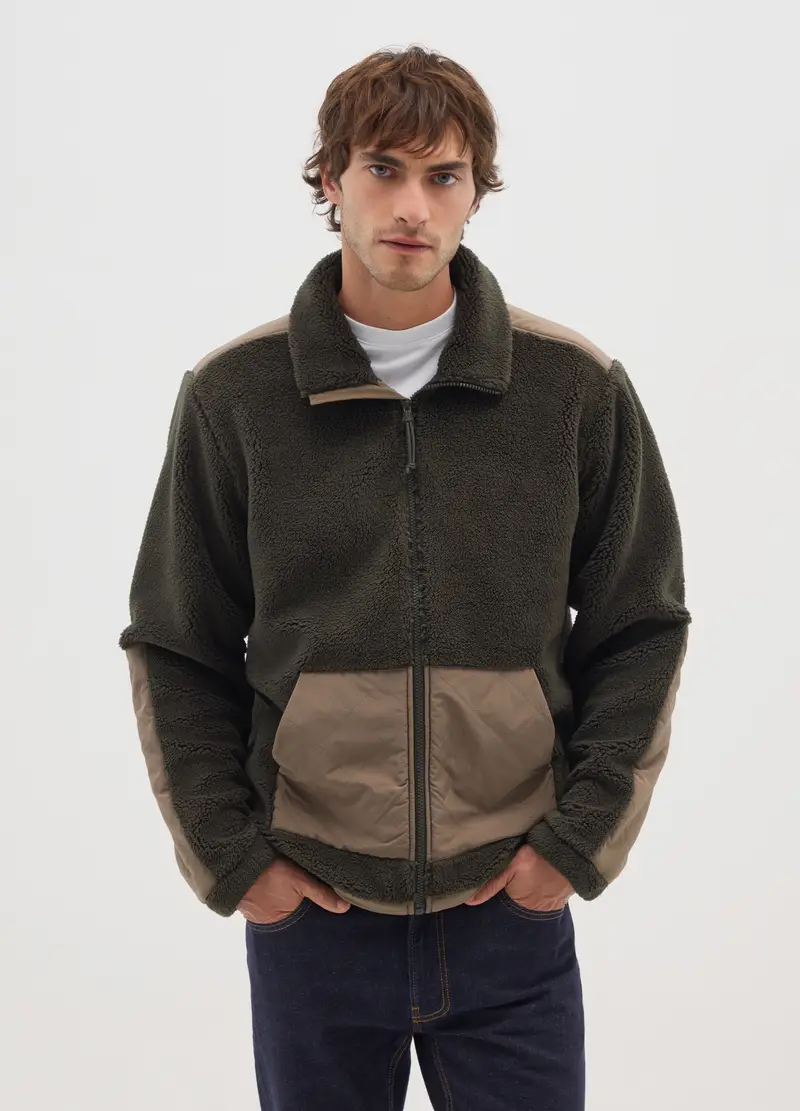 Felpa Verde Con Collo Alto E Tasche Regular Fit Con Zip, Uomo, Verde miniatura 2