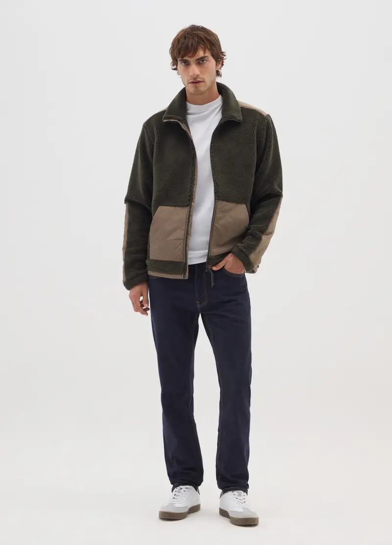 Felpa Verde Con Collo Alto E Tasche Regular Fit Con Zip, Uomo, Verde