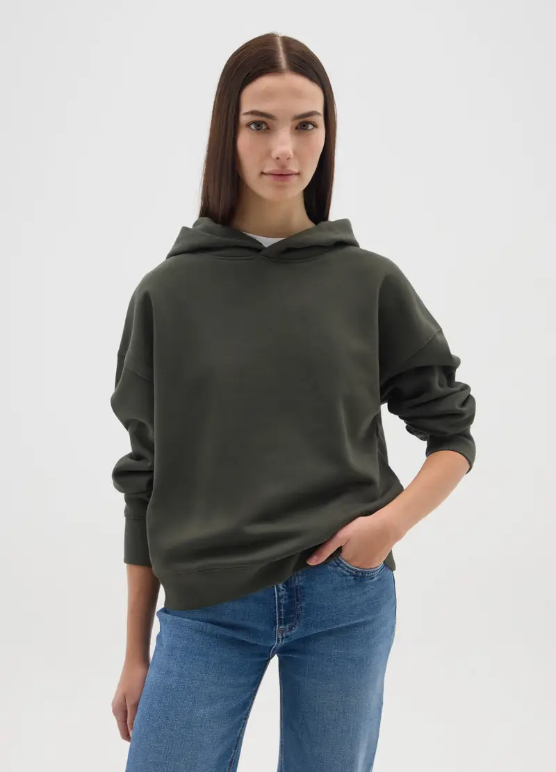 Felpa Verde In Misto Cotone Regular Fit Con Cappuccio, Donna, Verde miniatura 2