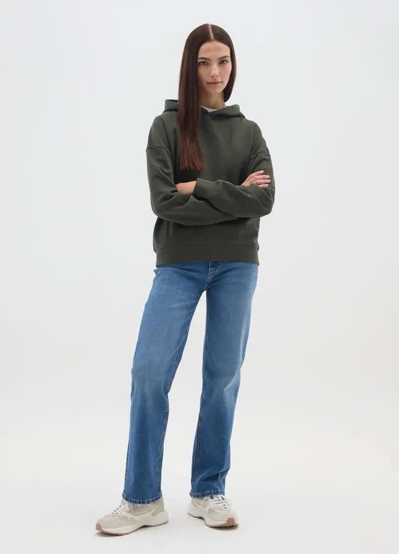 Felpa Verde In Misto Cotone Regular Fit Con Cappuccio, Donna, Verde