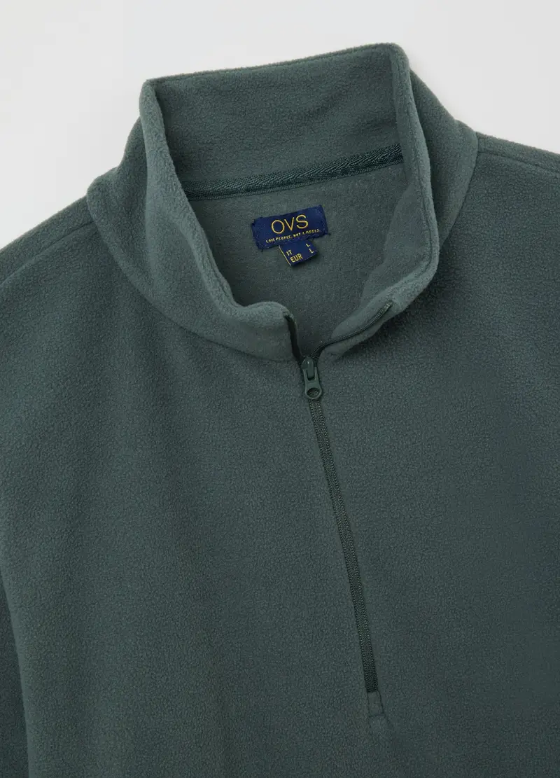 Felpa Verde In Pile Con Mezza Zip, Uomo, Verde miniatura 2