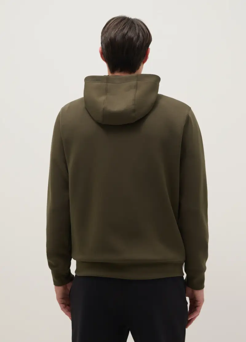 Felpa Verde Regular Fit Con Cappuccio E Collo Con Zip Frontale, Uomo, Verde miniatura 3