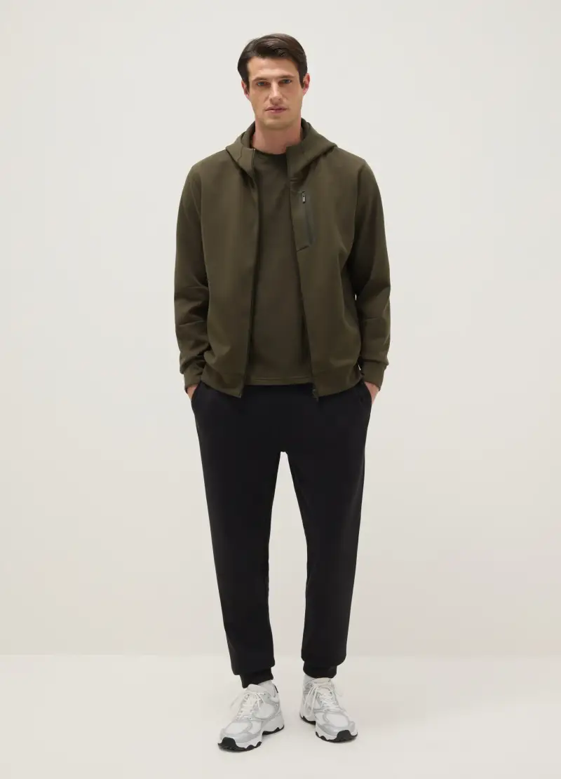 Felpa Verde Regular Fit Con Cappuccio E Collo Con Zip Frontale, Uomo, Verde