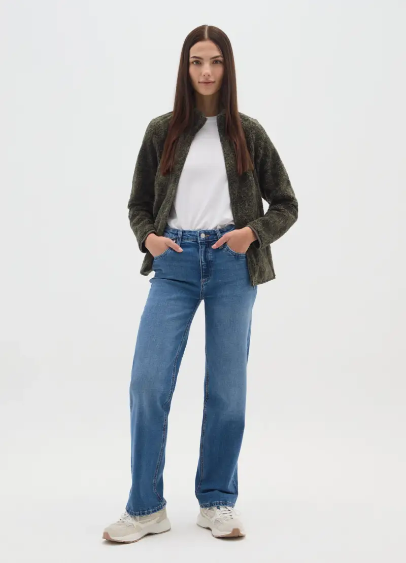 Felpa Verde Regular Fit Con Zip, Donna, Multicolor miniatura 2