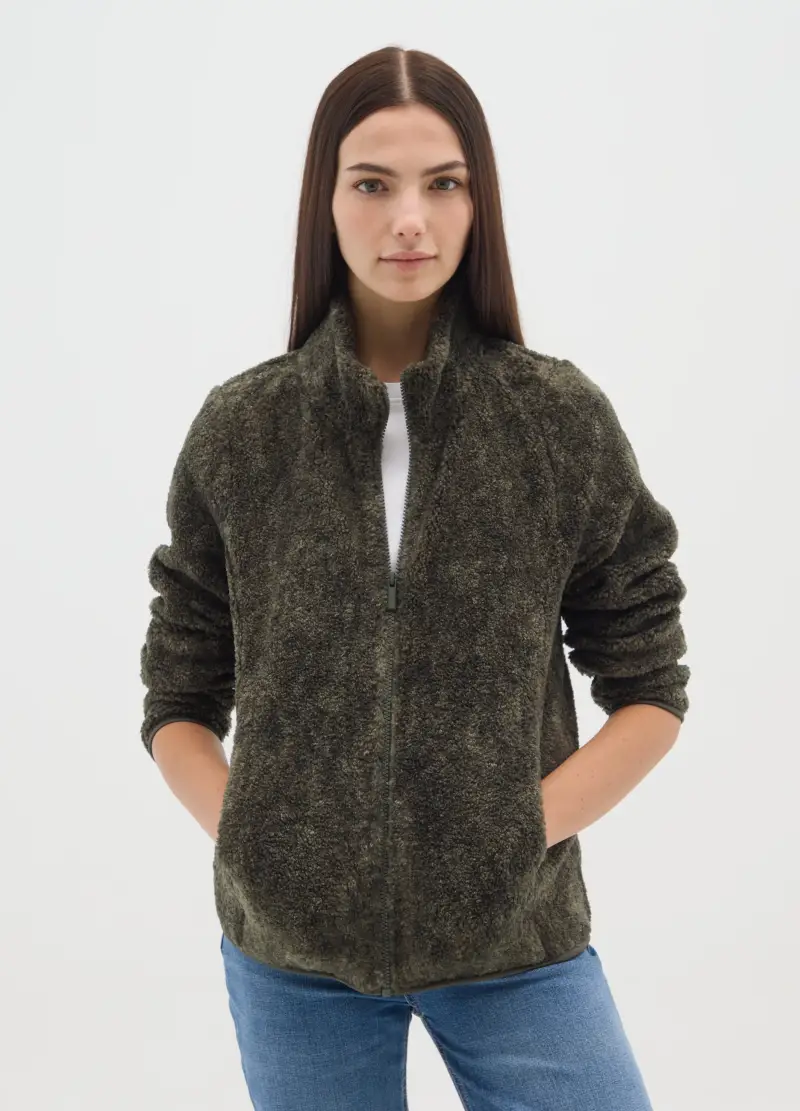 Felpa Verde Regular Fit Con Zip, Donna, Multicolor