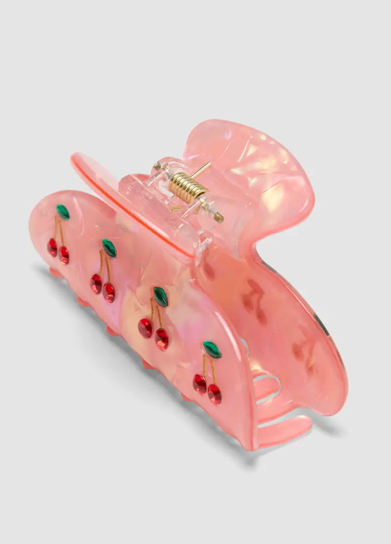 Fermaglio Per Capelli Rosa Con Ciliegie, Donna, Rosa miniatura 2