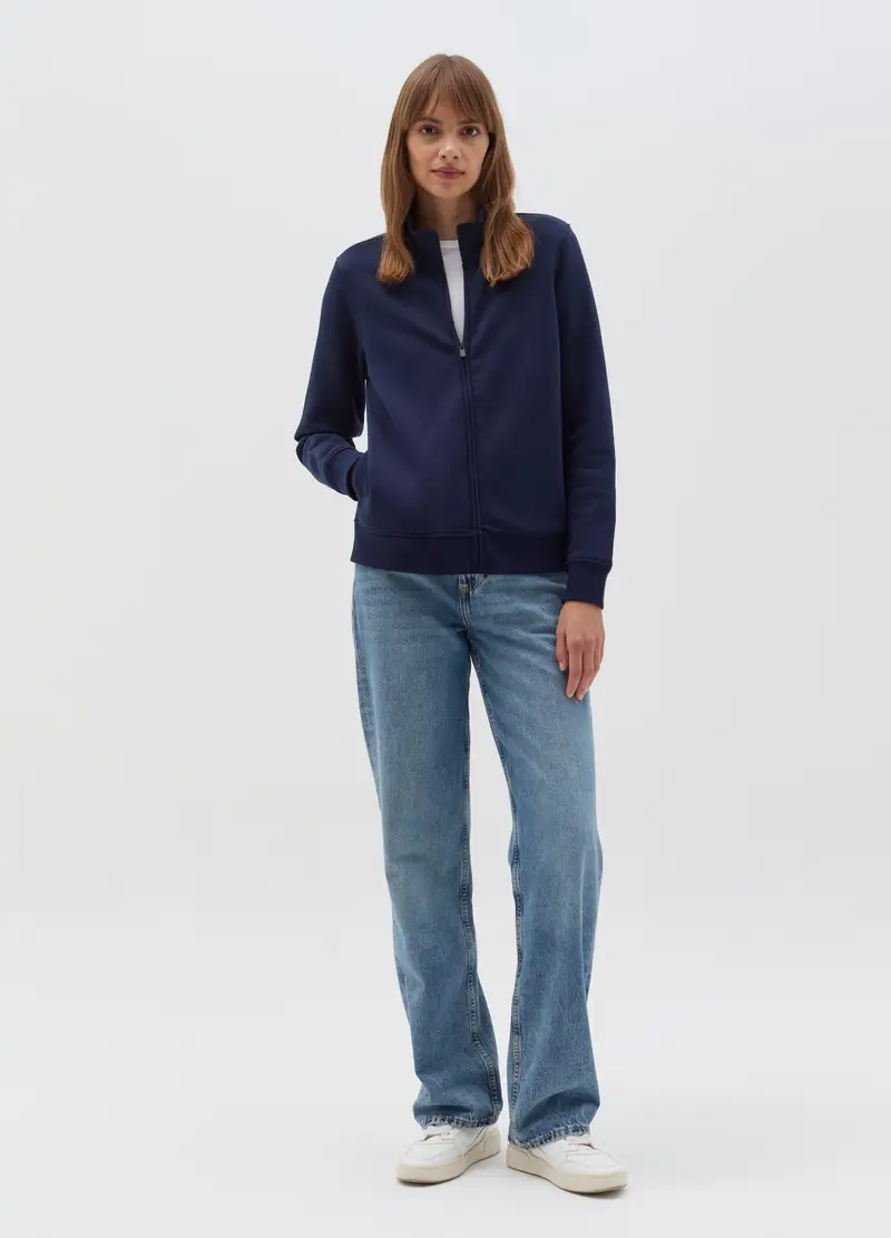 Full-zip Essential A Collo Alto, Donna, Blu