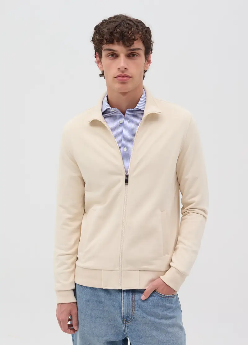 Full-zip In French Terry A Collo Alto, Uomo, Bianco miniatura 2