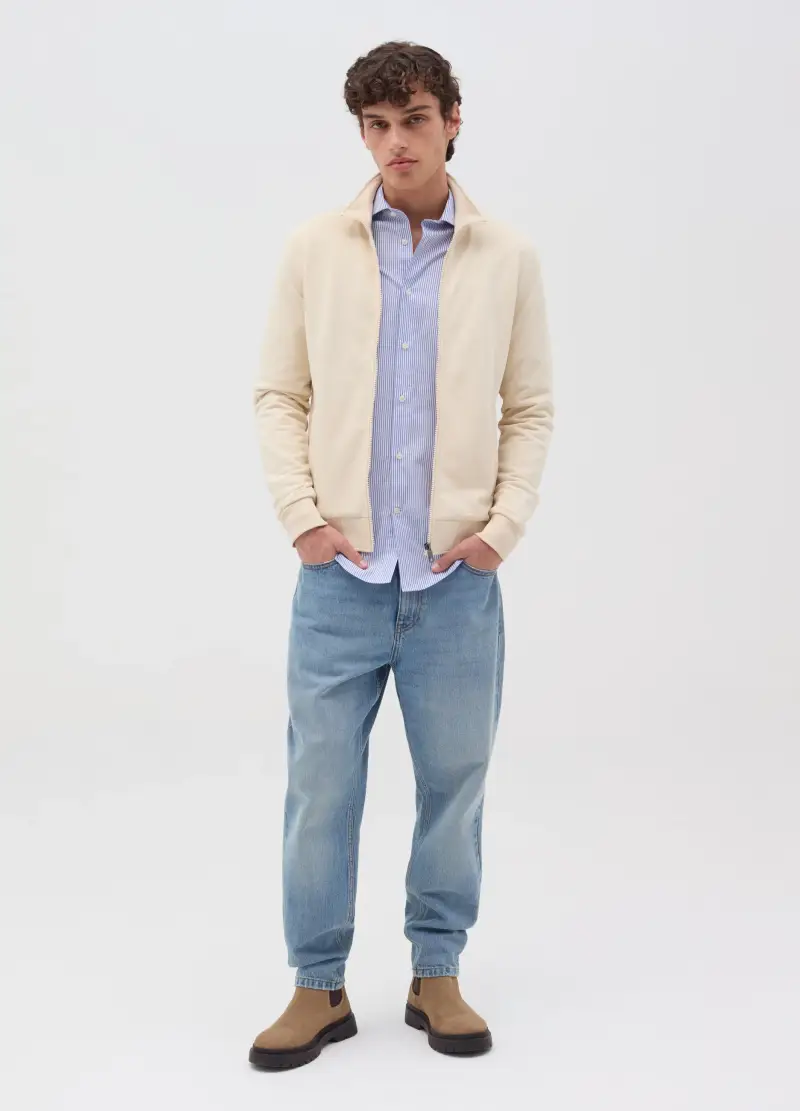 Full-zip In French Terry A Collo Alto, Uomo, Bianco