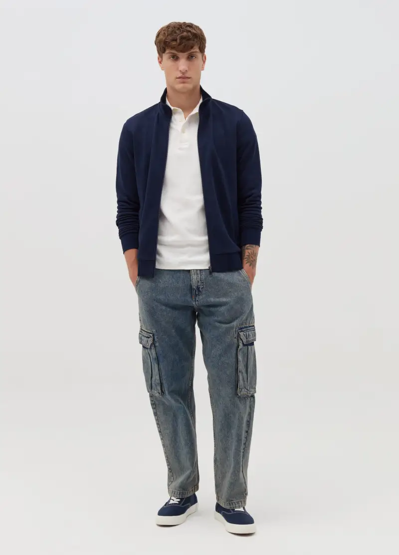 Full-zip In French Terry A Collo Alto, Uomo, Blu