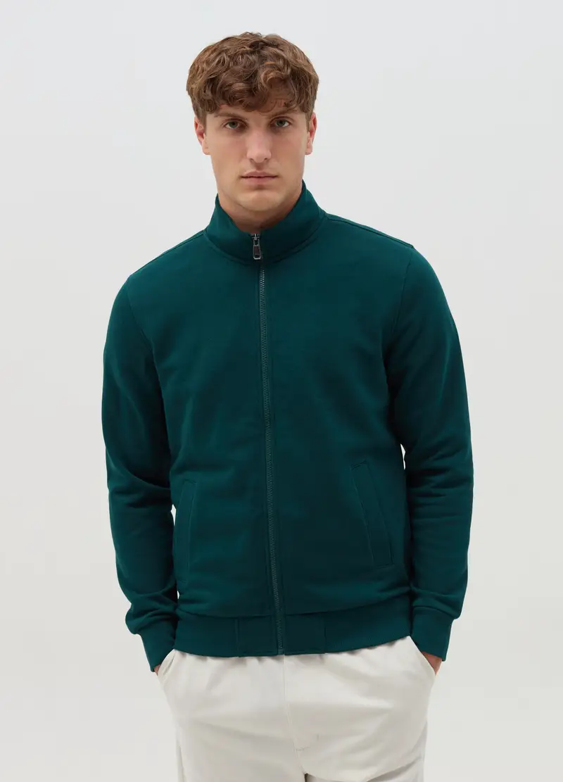 Full-zip In French Terry A Collo Alto, Uomo, Verde miniatura 2