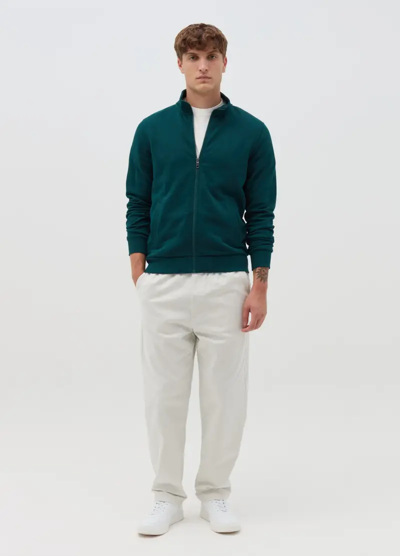 Full-zip In French Terry A Collo Alto, Uomo, Verde