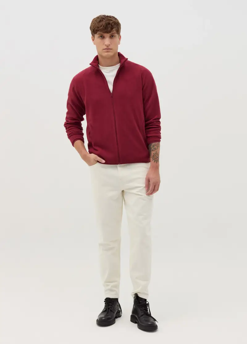 Full-zip In Pile A Collo Alto, Uomo, Rosso