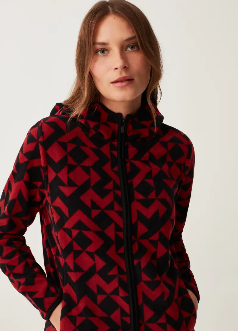 Full-zip In Pile Con Cappuccio E Stampa, Donna, Multicolor miniatura 2