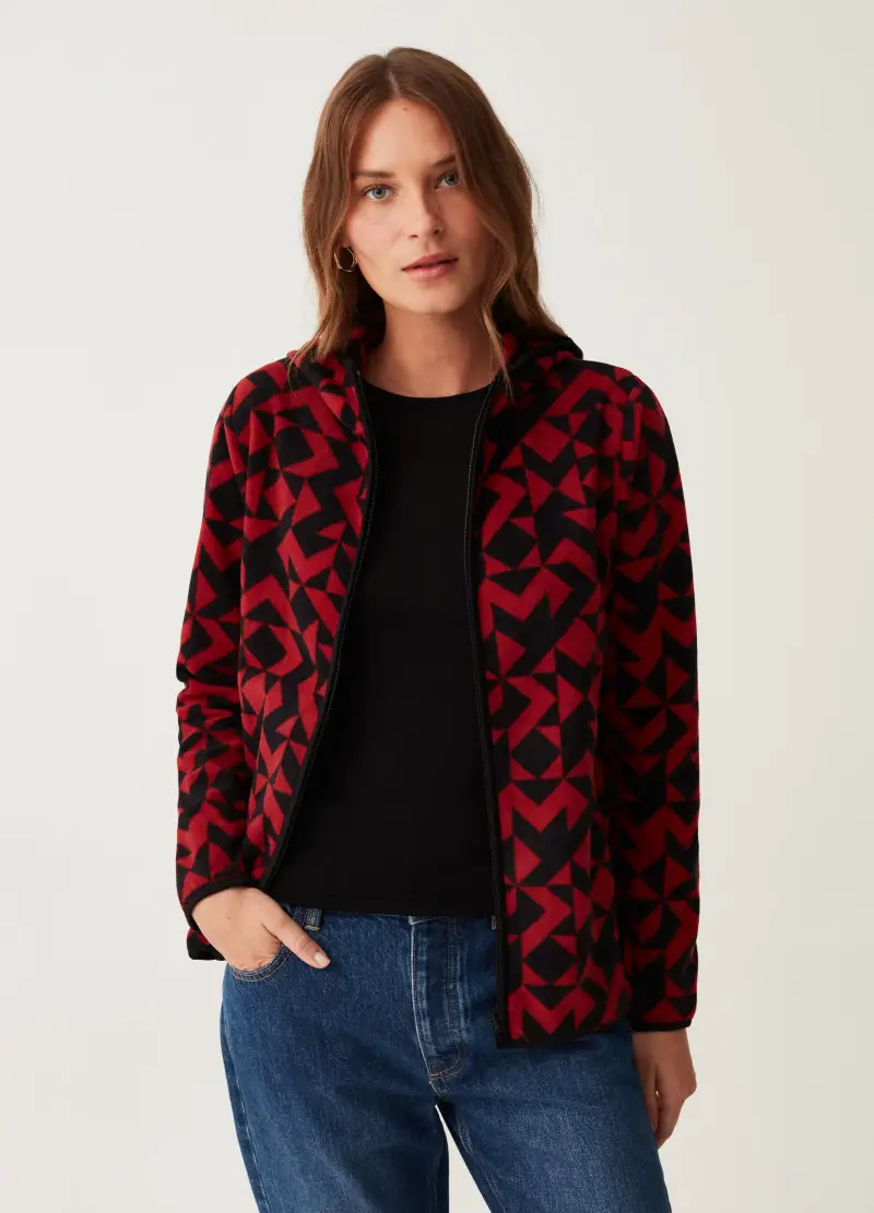 Full-zip In Pile Con Cappuccio E Stampa, Donna, Multicolor