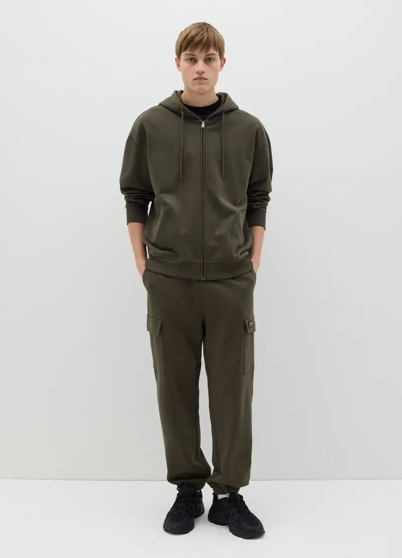 OVS, Full-zip Over Fit In Cotone Con Cappuccio, Uomo, Verde, Taglia: XS