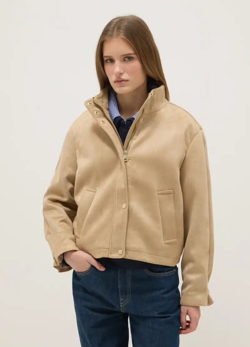 Giacca Beige Regular Fit Con Full Zip, Donna, Beige miniatura 2