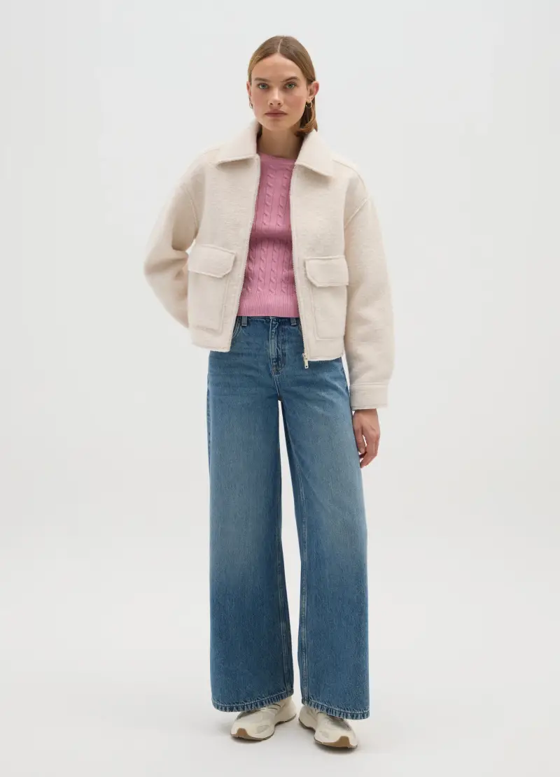 Giacca Bianca Regular Fit Con Zip, Donna, Bianco miniatura 2