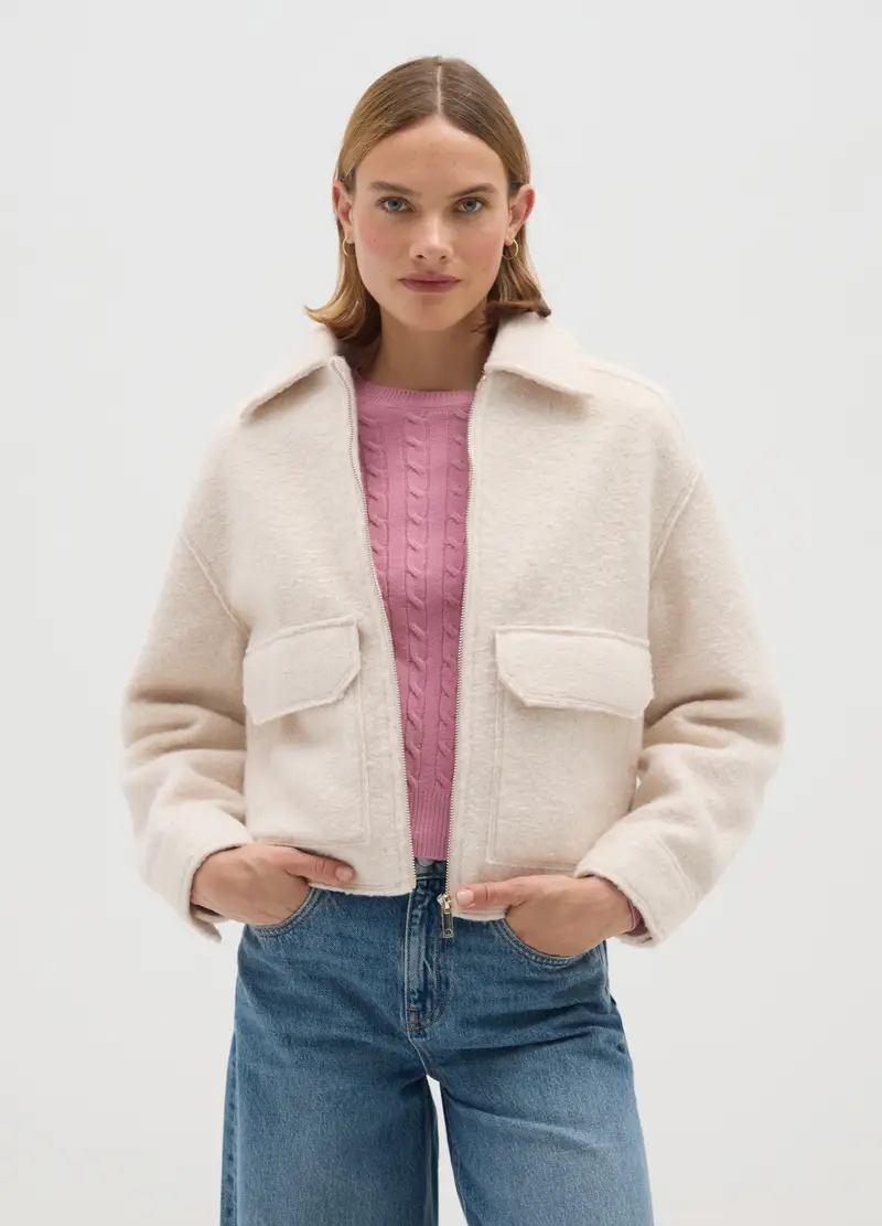 Giacca Bianca Regular Fit Con Zip, Donna, Bianco miniatura 3