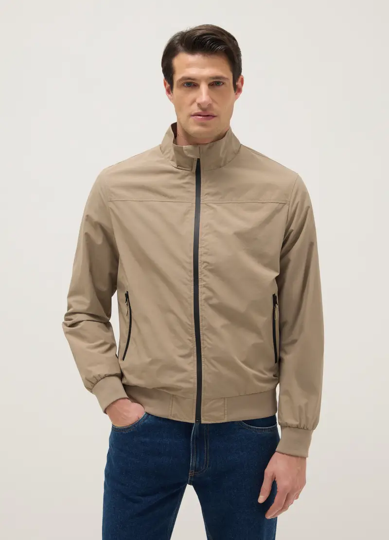 Giacca Bomber Beige Regular Fit Con Zip, Uomo, Beige miniatura 2